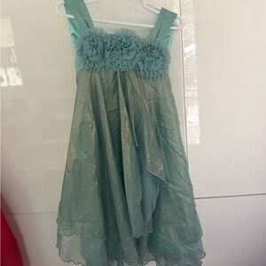 Elegant chiffon Aqua Kids Dress with Floral Accents
